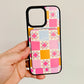 Magnetic Phone Wallet, Bright Pink Quilt Pattern