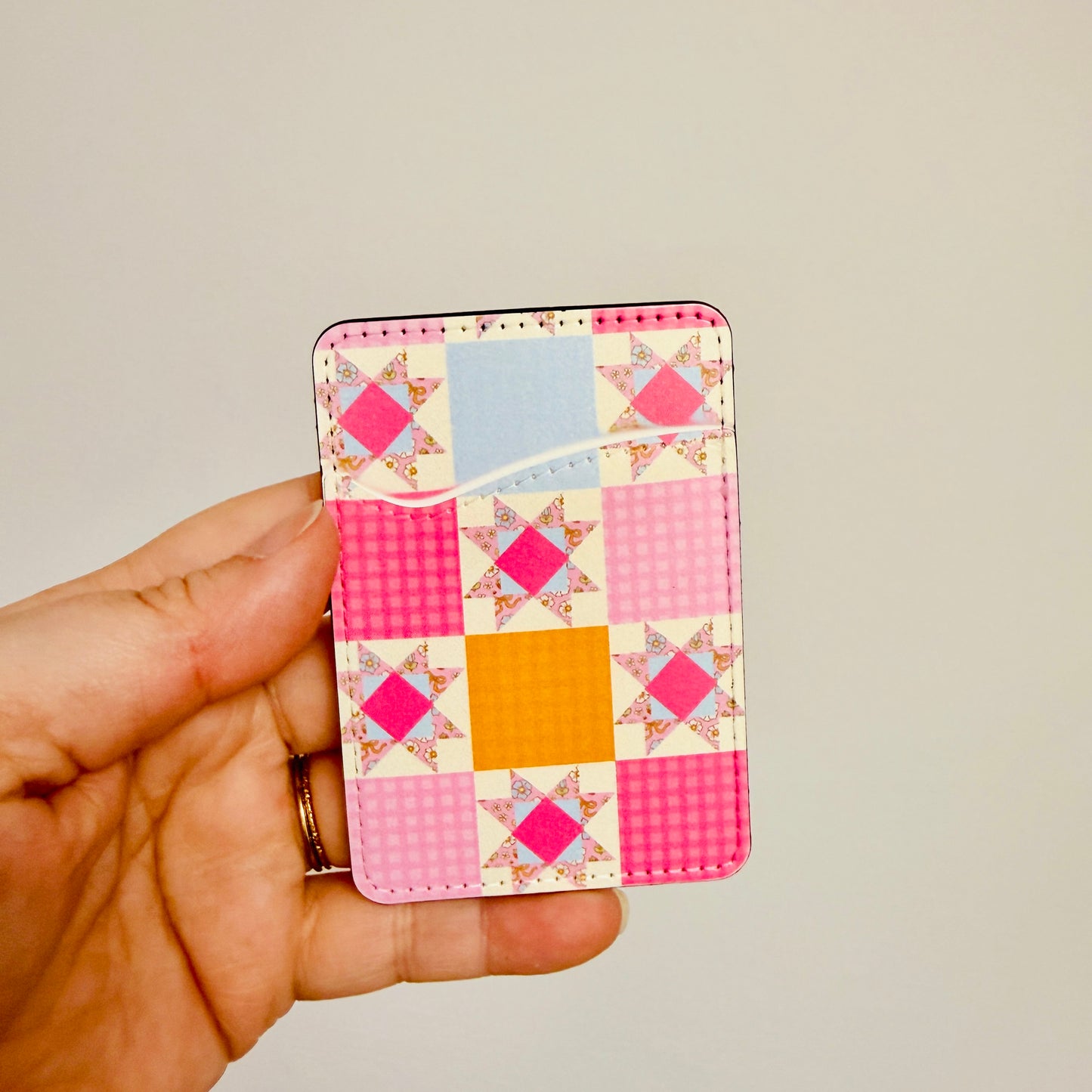 Magnetic Phone Wallet, Bright Pink Quilt Pattern