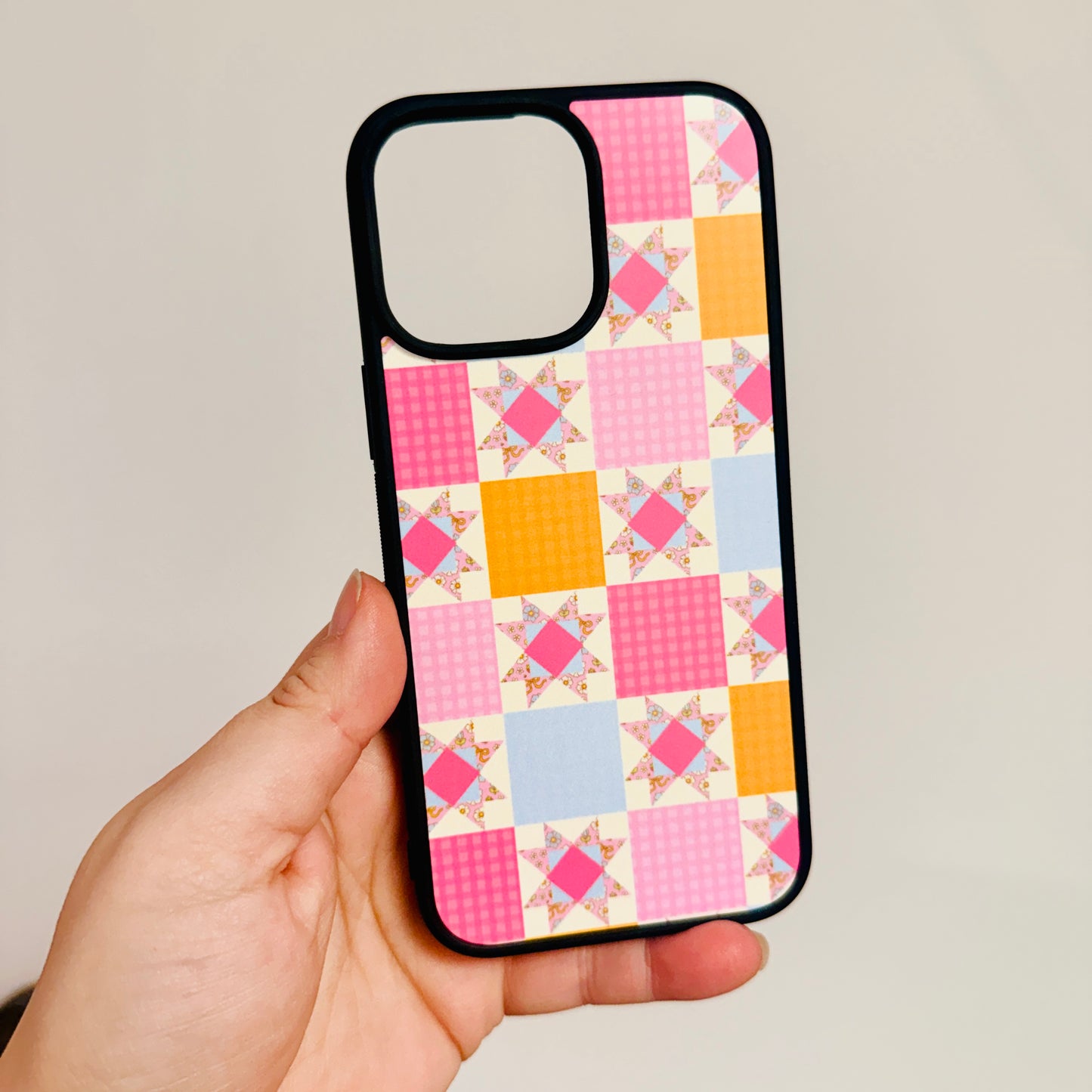 Magnetic iPhone Case, Bright Pink Quilt Pattern