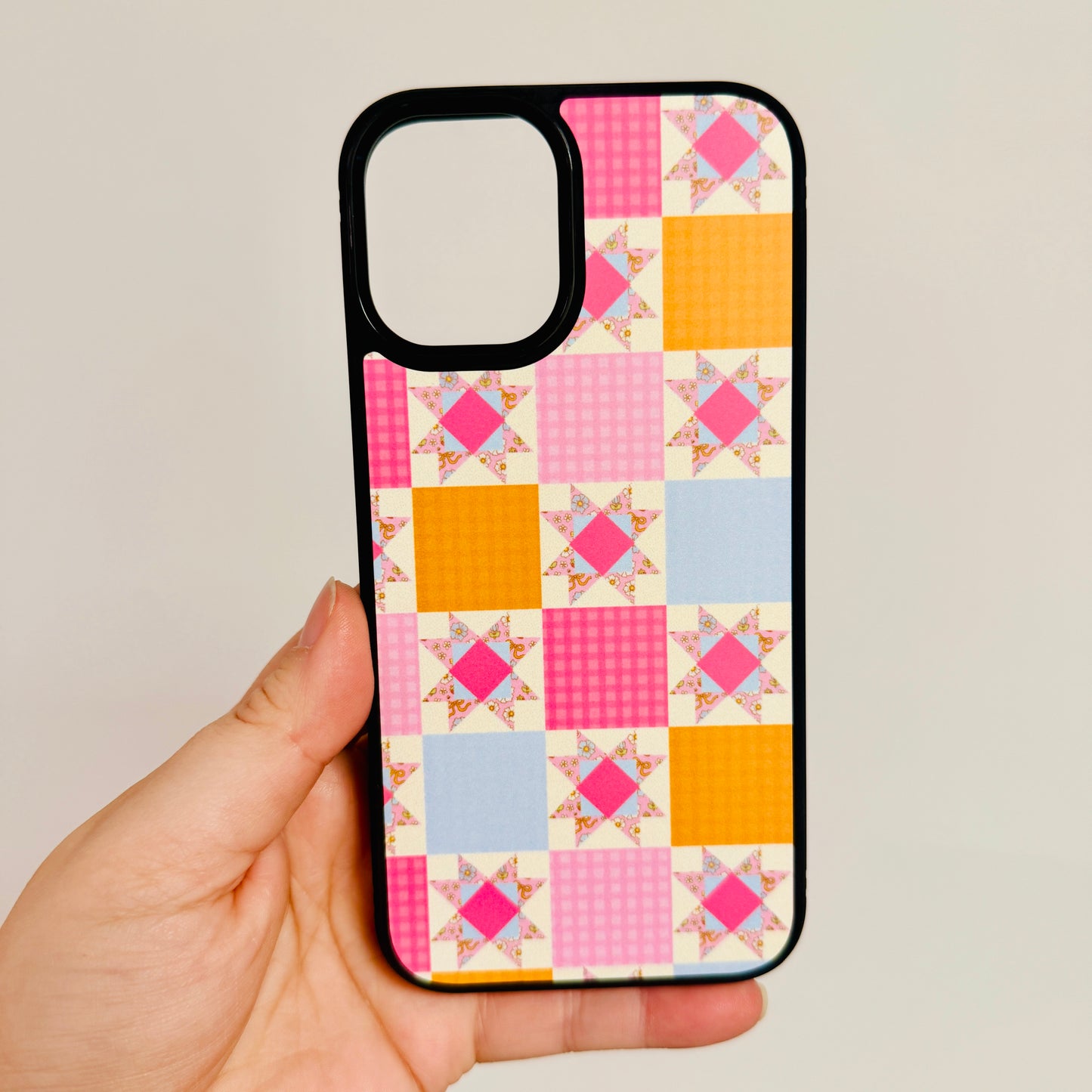 Magnetic iPhone Case, Bright Pink Quilt Pattern