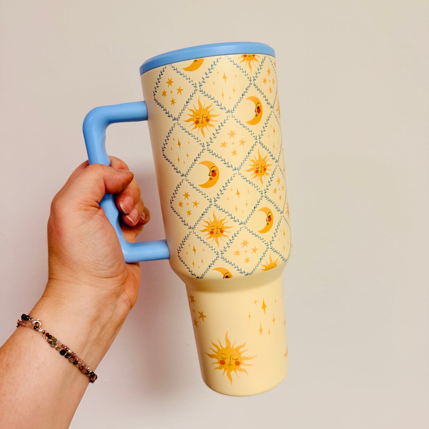 40oz Tumbler with Lid and Straw, Gold Sun & Moon Pattern