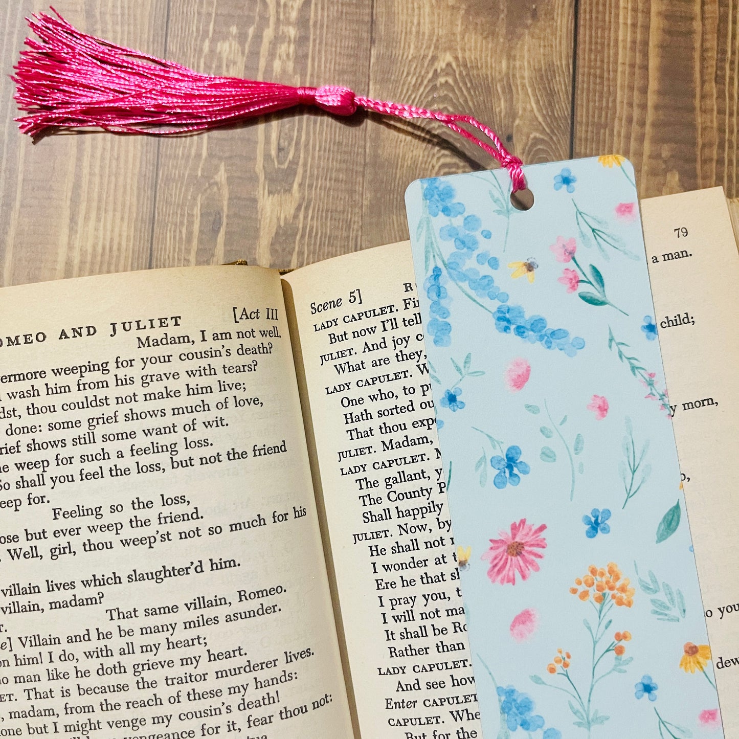 Bookmark With Tassel Blue Watercolor Floral