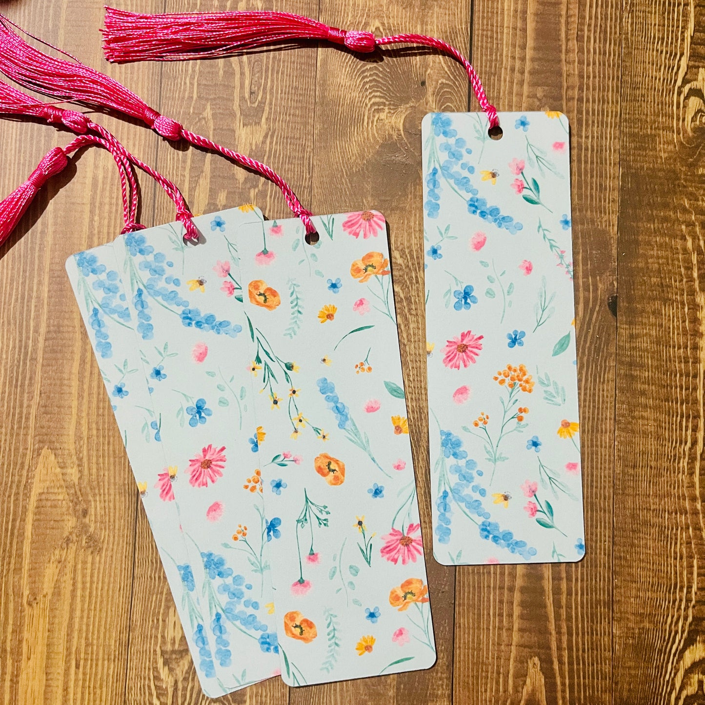 Bookmark With Tassel Blue Watercolor Floral