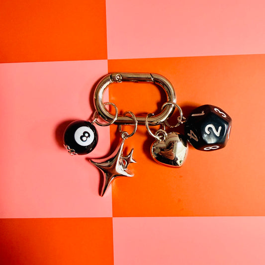 Keychain, Carabiner 8 ball and dice