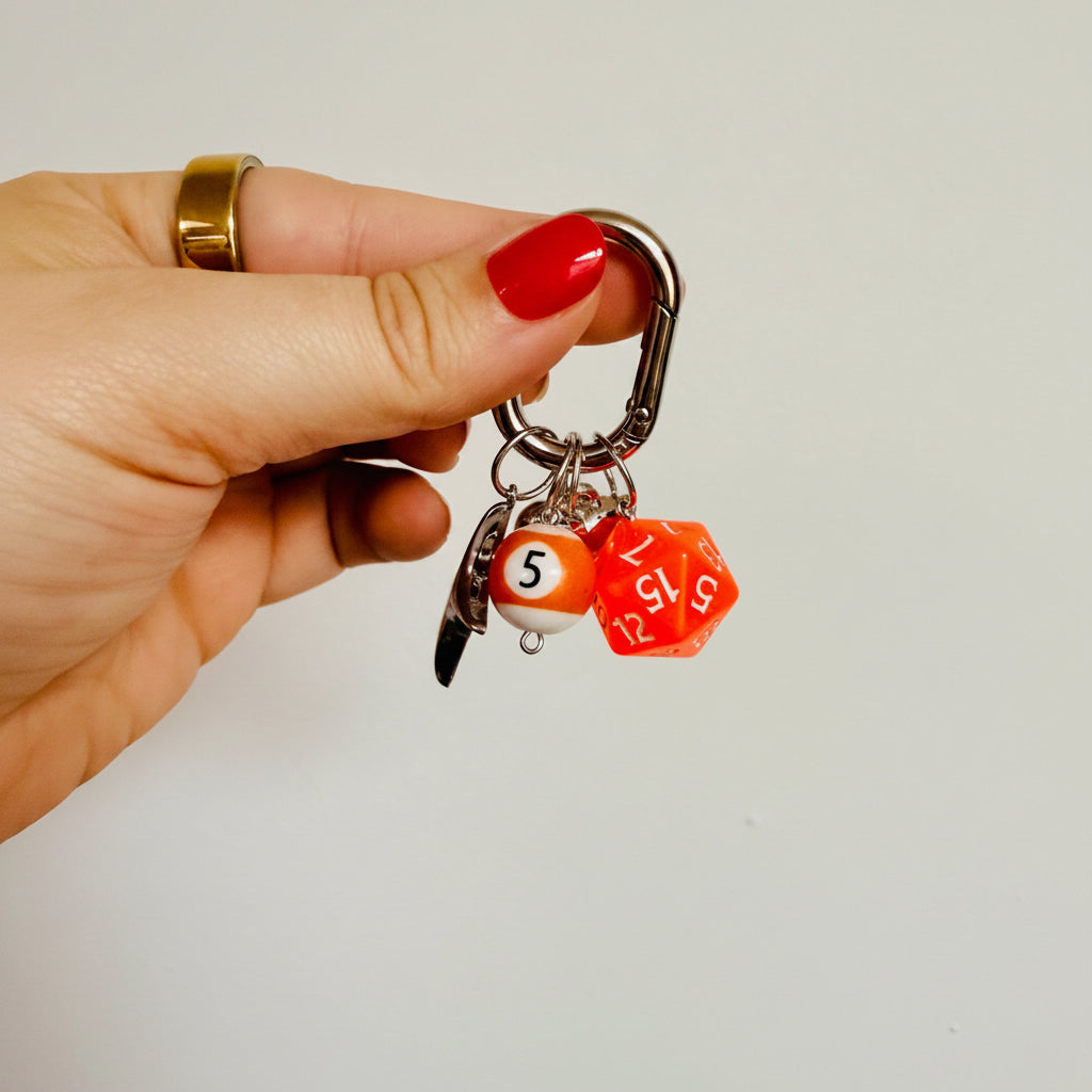 Keychain, Carabiner 8 ball and dice