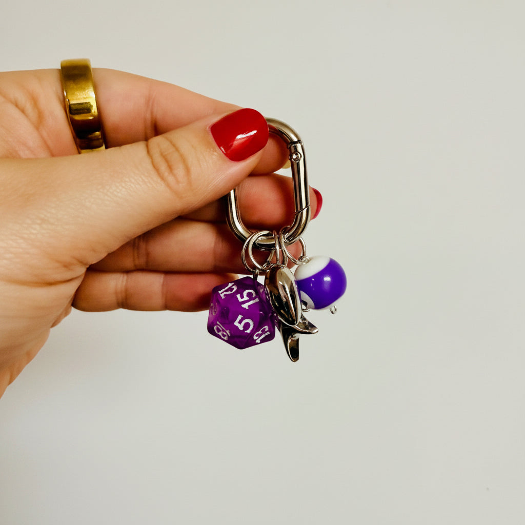 Keychain, Carabiner 8 ball and dice