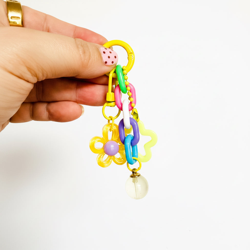 Bag Charm, Acrylic Links and Floral