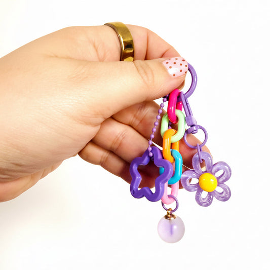 Bag Charm, Acrylic Links and Floral