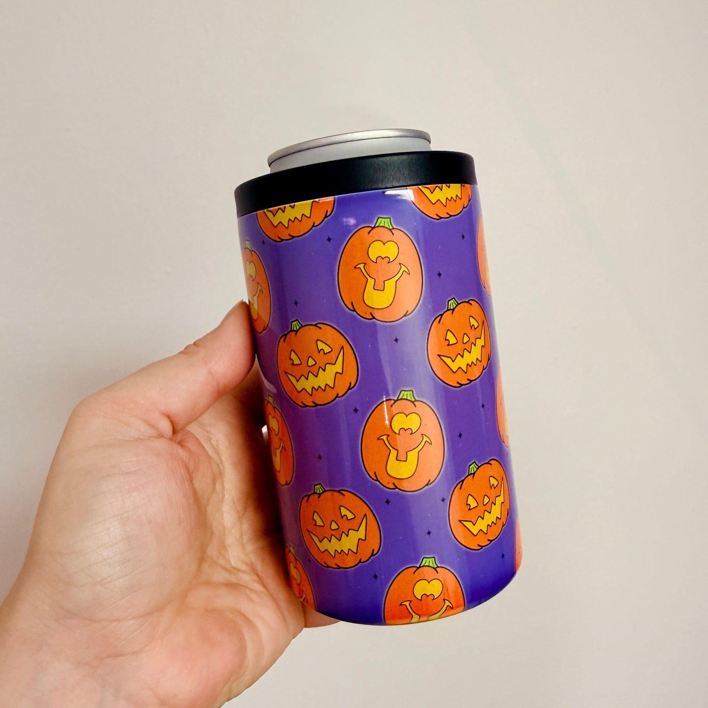 12 oz Can Cooler, Retro Jack O Lanterns Pattern