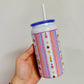 16 oz Stainless Steel Cup, Teacher Gingham Stripes