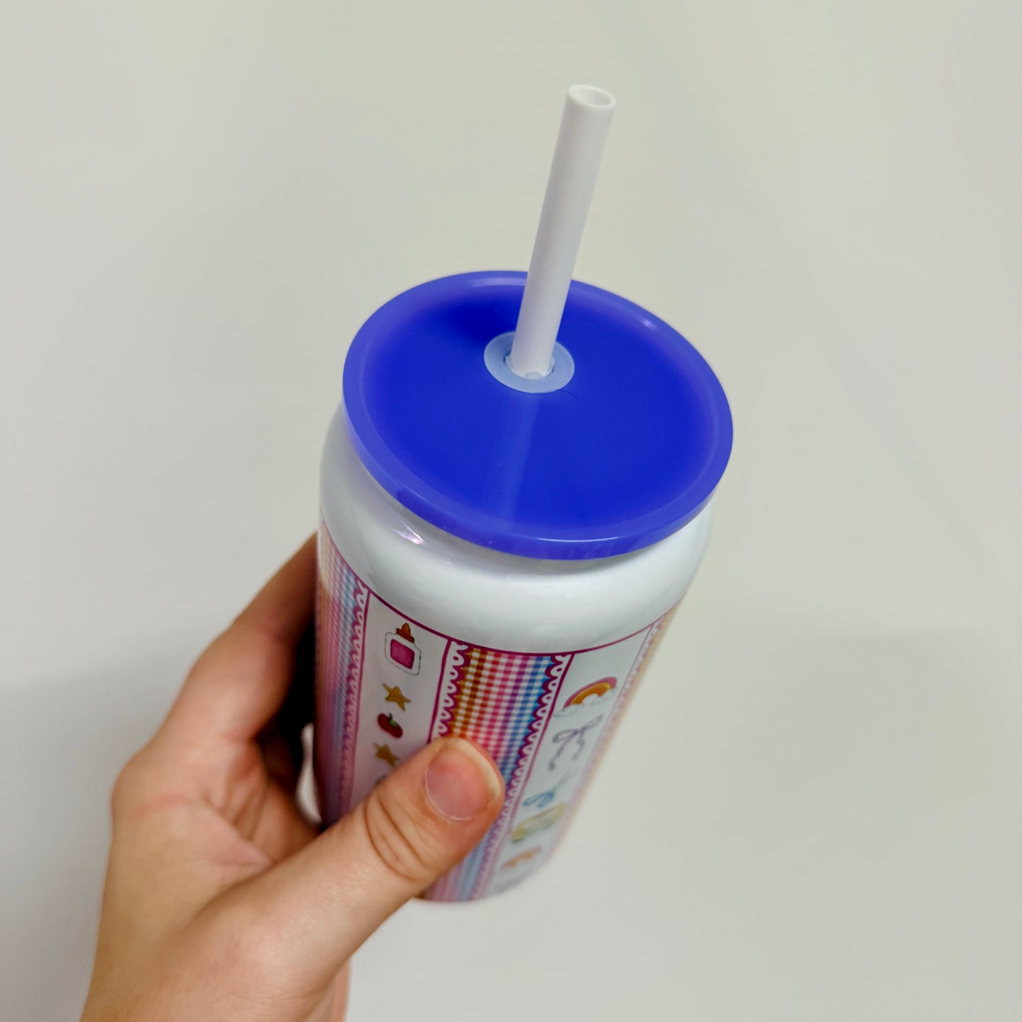 16 oz Stainless Steel Cup, Teacher Gingham Stripes