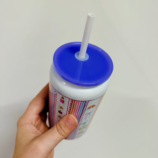16 oz Stainless Steel Cup, Teacher Gingham Stripes
