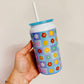 16 oz Stainless Steel Cup, Colorful Floral Check Pattern