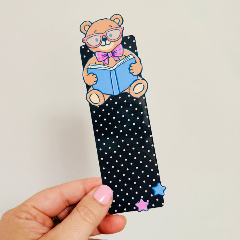 Bookmark Book Bear On Polka Dots