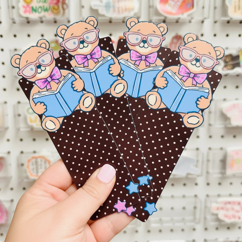 Bookmark Book Bear On Polka Dots