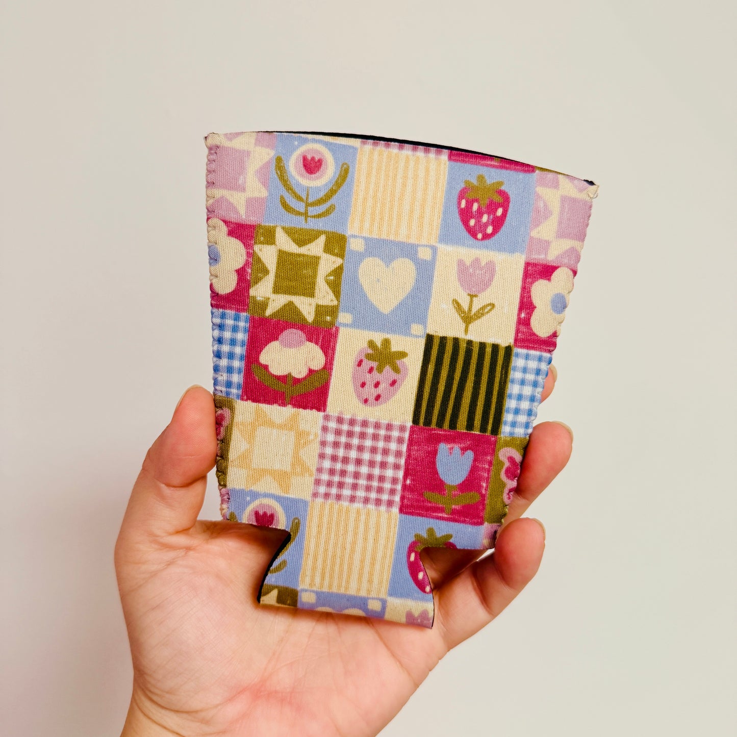 Iced Coffee Sleeve, Hand Drawn Strawberry Patch Pattern