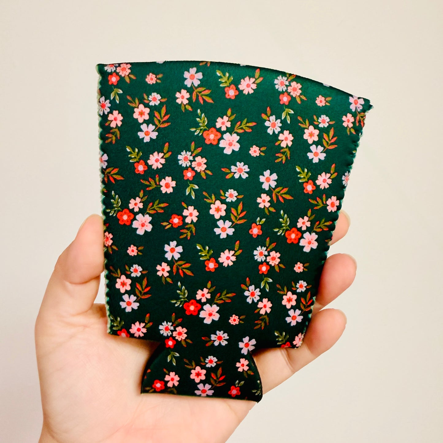 Iced Coffee Sleeve, Green Ditsy Floral Pattern