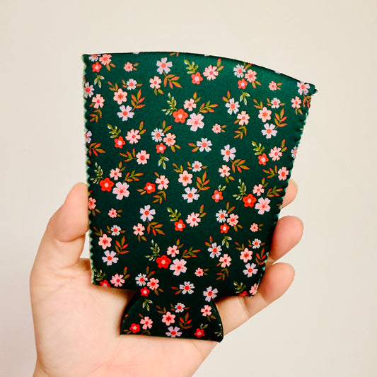 Iced Coffee Sleeve, Green Ditsy Floral Pattern