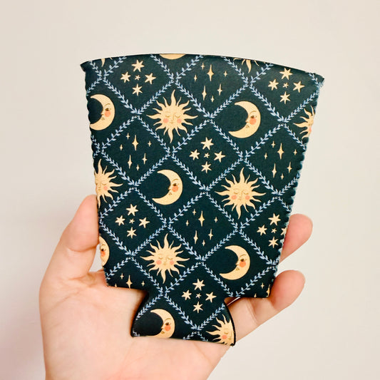 Iced Coffee Sleeve, Black Sun and Moon Pattern