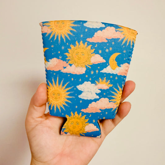 Iced Coffee Sleeve, Blue Retro Sun Pattern