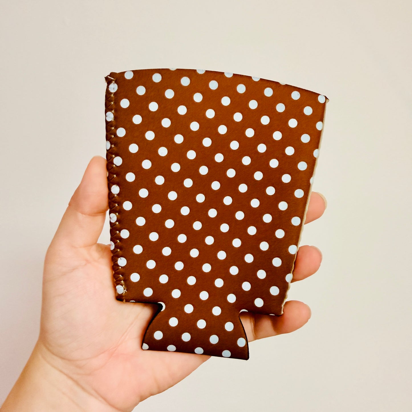 Iced Coffee Sleeve, Blue & Brown Polka Dot Pattern