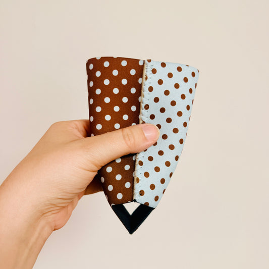 Iced Coffee Sleeve, Blue & Brown Polka Dot Pattern