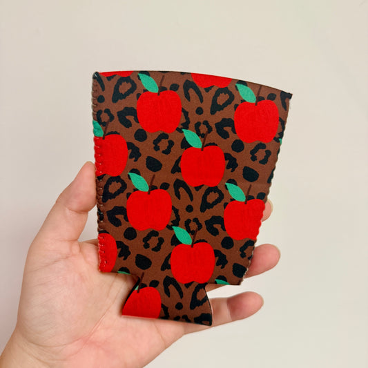 Iced Coffee Sleeve, Red Apples On Cheetah Pattern