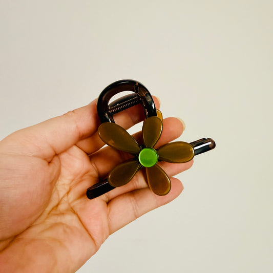 Hair Clip, Brown With Flower