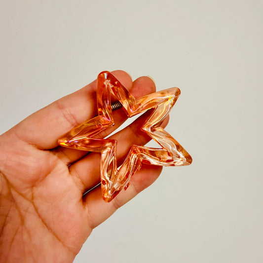 Hair Clip, Iridescent Orange Star