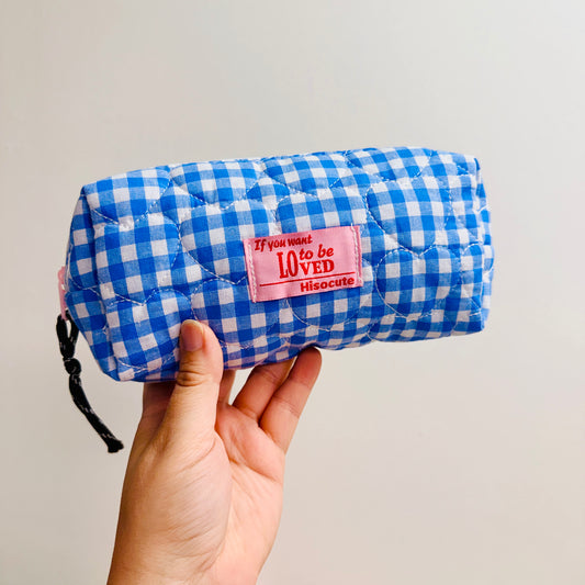 Makeup Bag, Quilted Blue Gingham