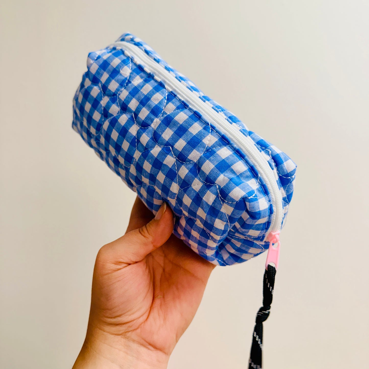 Makeup Bag, Quilted Blue Gingham