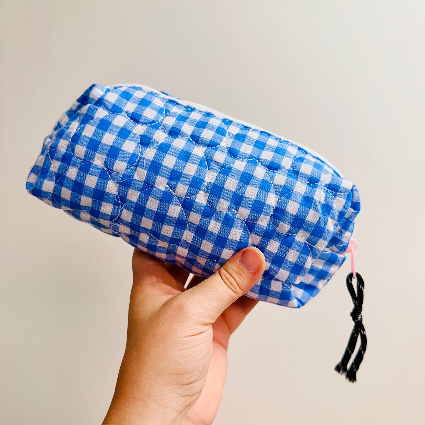Makeup Bag, Quilted Blue Gingham