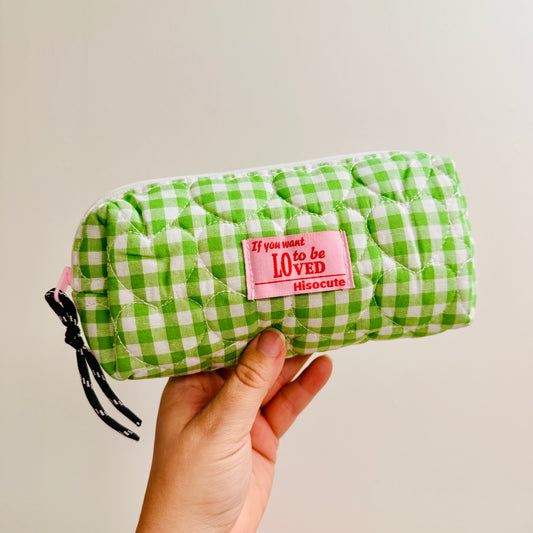 Makeup Bag, Quilted Green Gingham