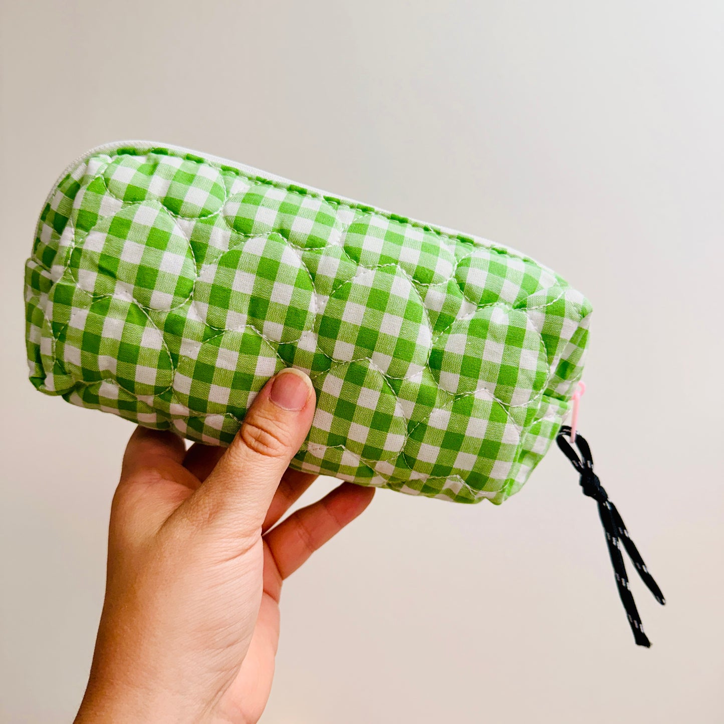 Makeup Bag, Quilted Green Gingham