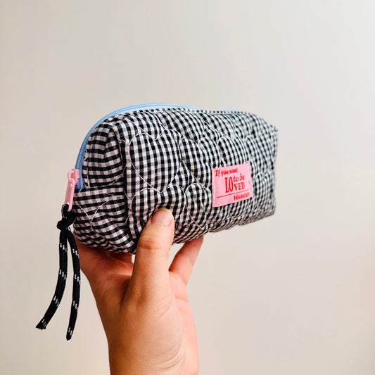 Makeup Bag, Quilted Black Gingham
