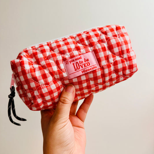 Makeup Bag, Quilted Red Gingham