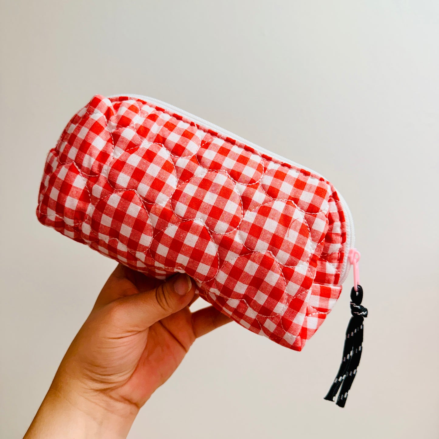 Makeup Bag, Quilted Red Gingham