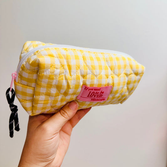 Makeup Bag, Quilted Yellow Gingham