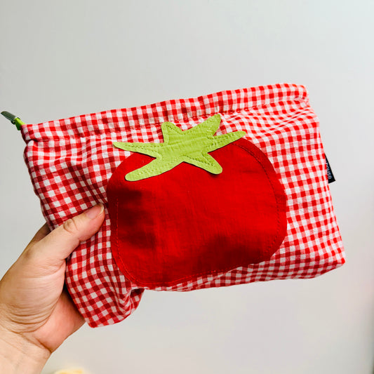 Zippered Bag, Tomato Red Gingham