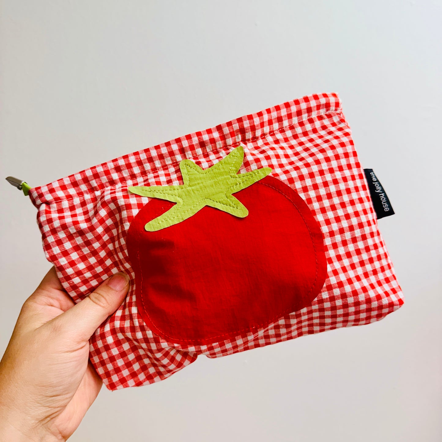 Zippered Bag, Tomato Red Gingham