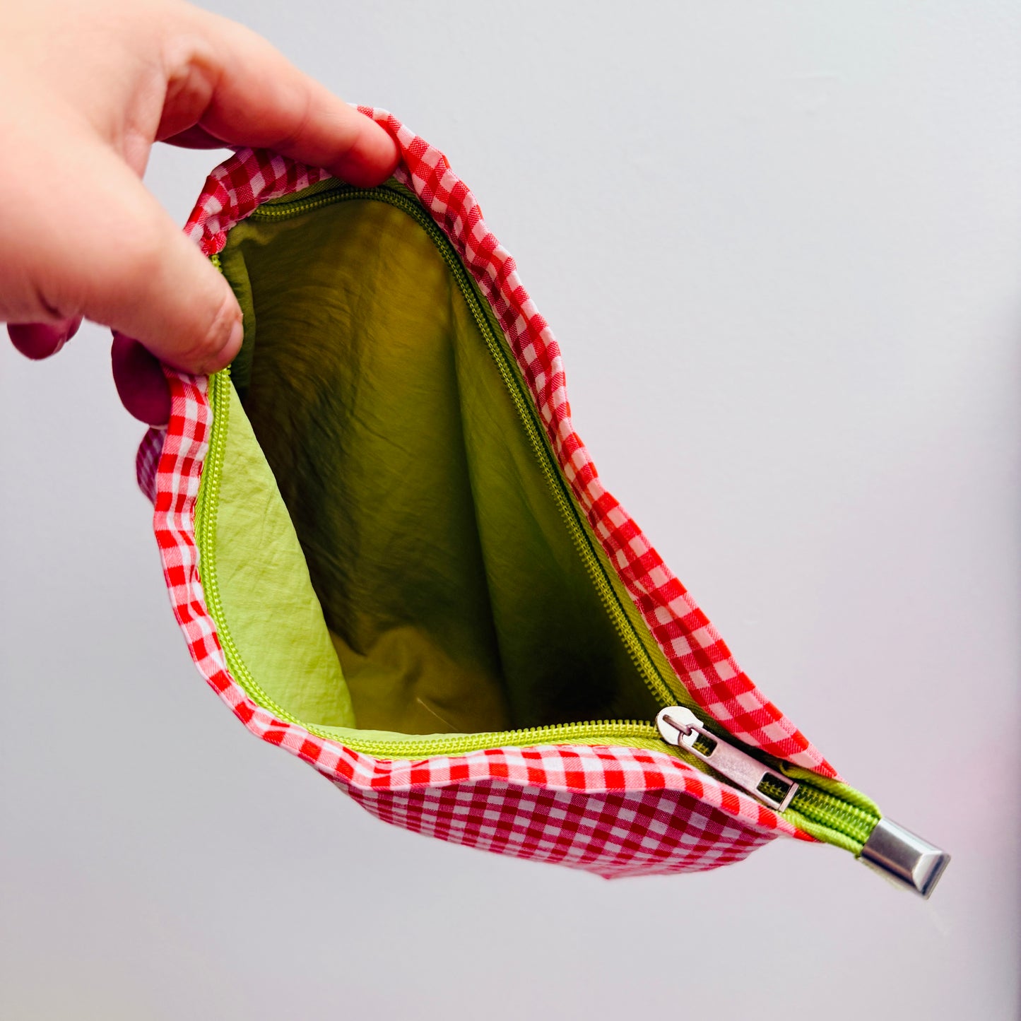Zippered Bag, Tomato Red Gingham