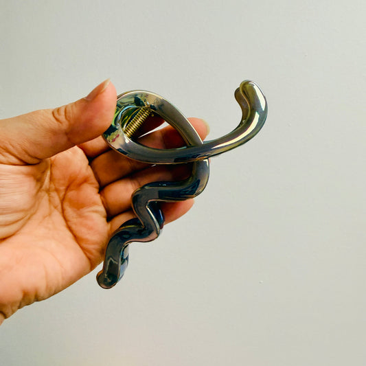Hair Clip, Iridescent Gray Squiggle