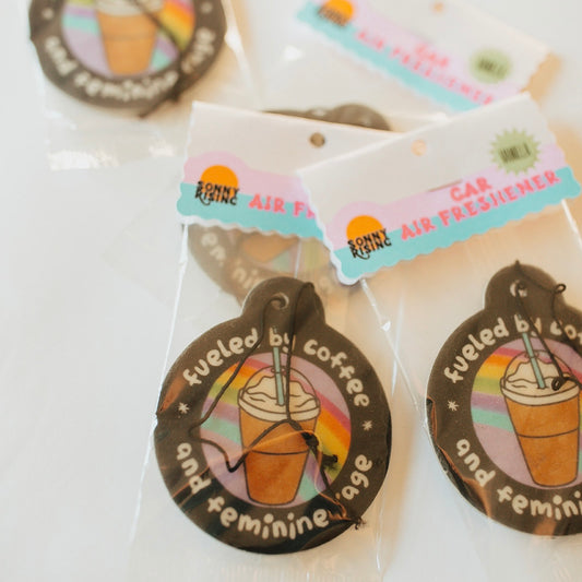 Car Air Freshener, Fueled By Iced Coffee & Feminine Rage, Black