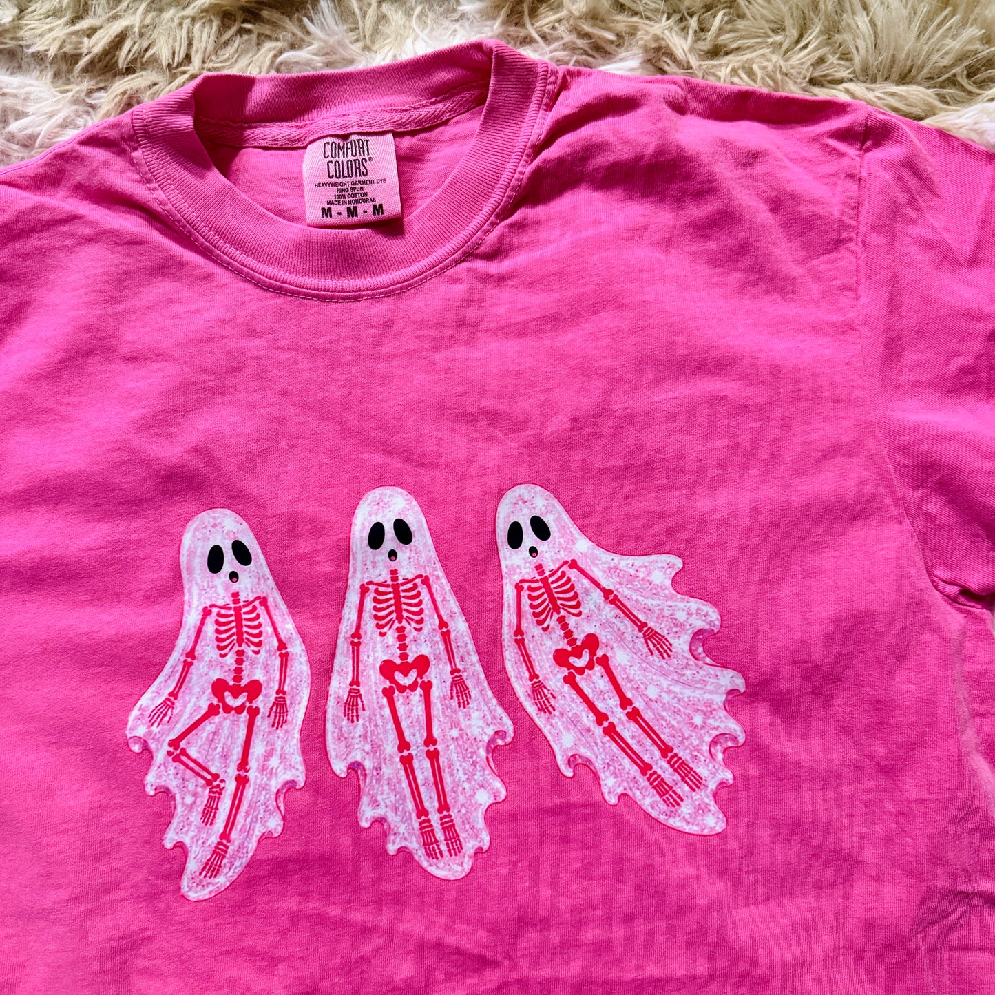 Graphic Tee, Pink Skeleton Ghosts