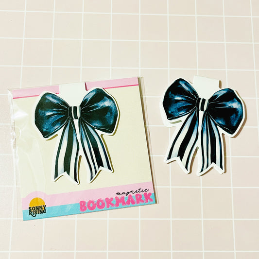 Magnetic Bookmark, Black Striped Bow