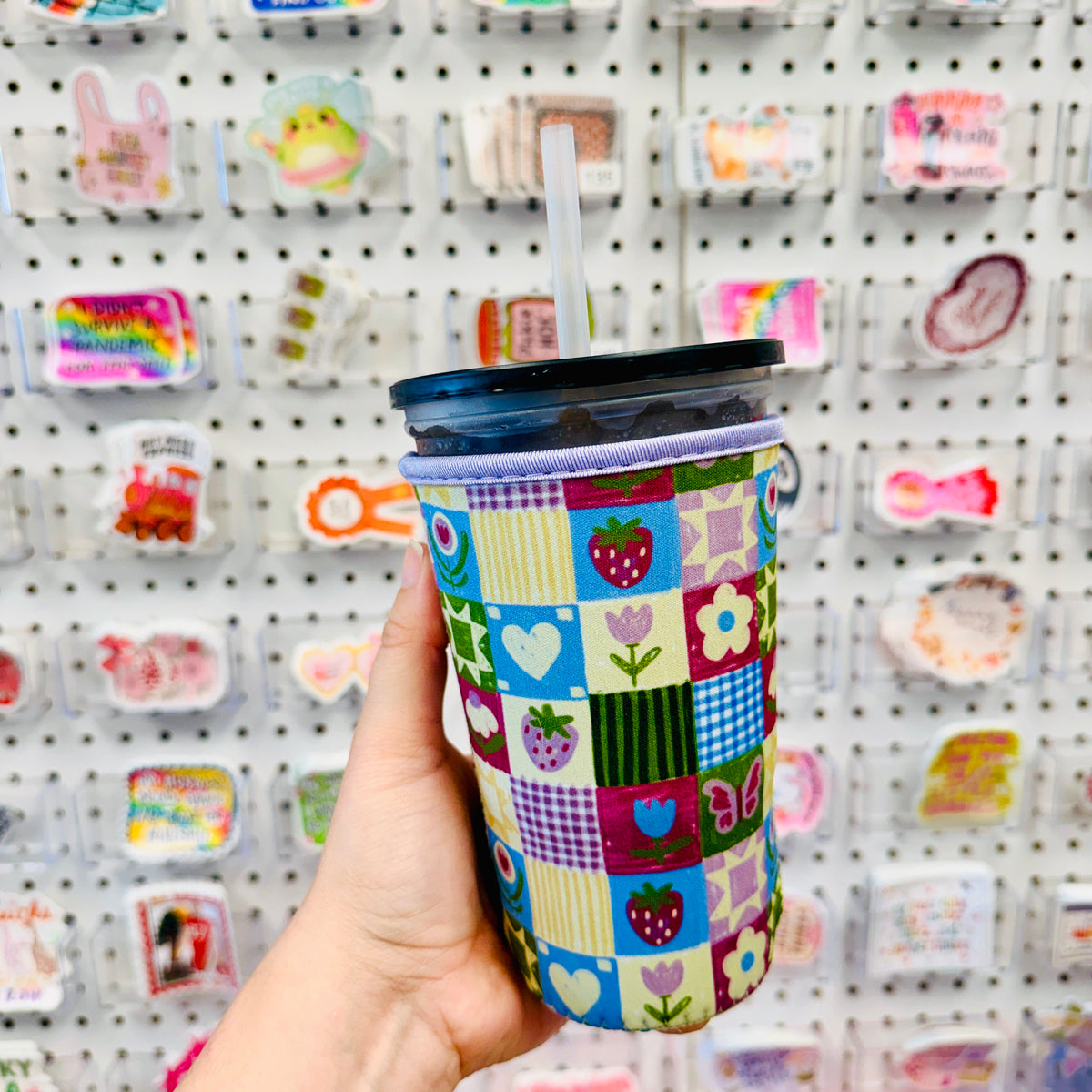 Large Drink Sleeve, Strawberry Patch Pattern