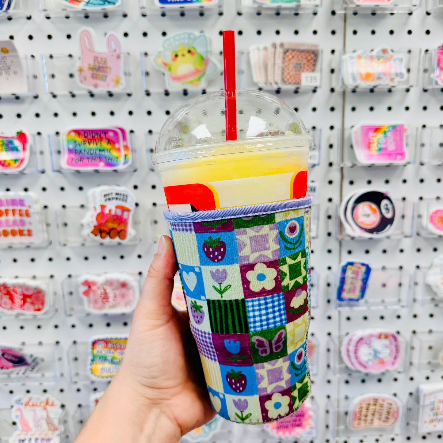 Large Drink Sleeve, Strawberry Patch Pattern