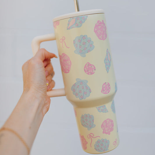 40oz Tumbler with Lid and Straw, Pastel Shells