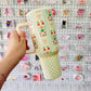 40oz Tumbler with Lid and Straw, Summer Floral Rows on Cream
