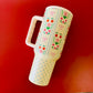 40oz Tumbler with Lid and Straw, Summer Floral Rows on Cream